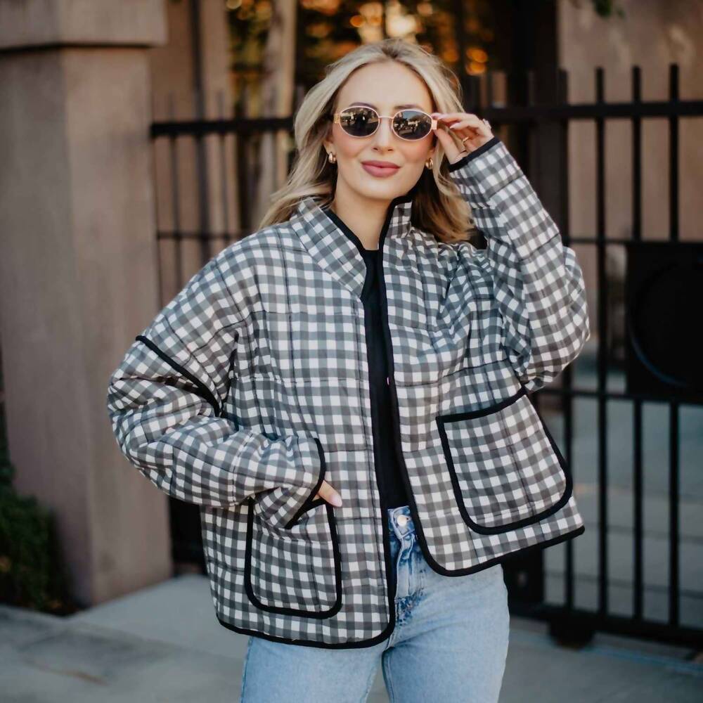 NEW KATYDID women's hepburn quilted jacket in black and white